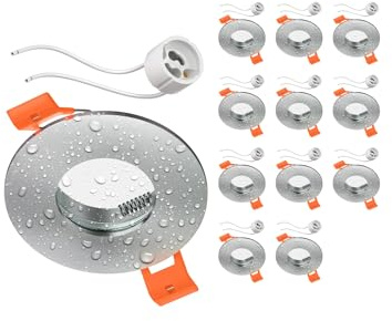ledscom.de 12 Stück Bad-Deckeneinbaurahmen ERID, Feuchtraum, Badezimmer, IP44, rund, aluminium matt (GU10/MR16/GU5,3/50mm) inkl. GU10 Fassung