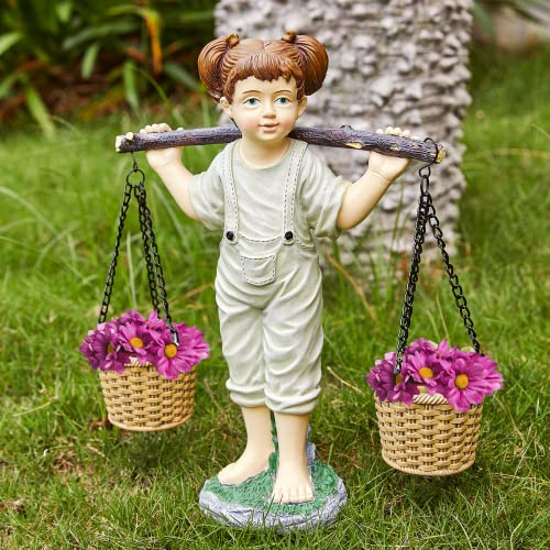 Grande statua da giardino a forma di ragazza in pietra, fioriera per fiori e piante grasse, vaso per il trasporto di piante, vasi, adorabile decorazione da cortile | ornamento per interni ed esterni