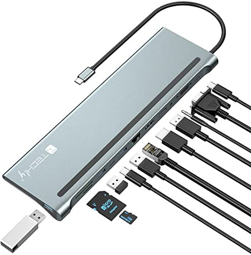 Techly 365368 Docking Station 12 in 1 USB-C™ Hub VGA HDMI DP RJ45 con Lettore Micro SD/SD Grigio Scuro