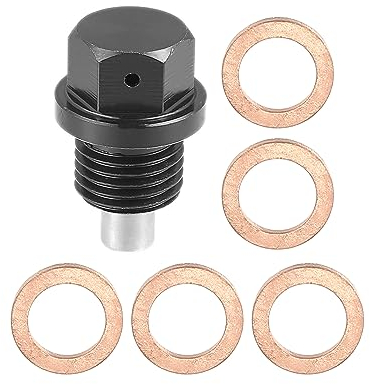 X AUTOHAUX 1 Juego M14x1.5 Tornillo Magnético Aceite Drenaje Tapón con 5 Arandelas para Coche Negro
