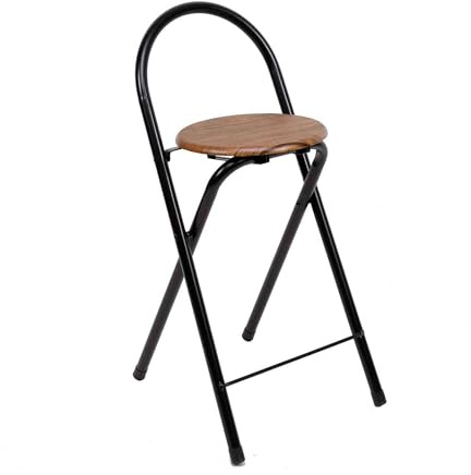 THE SECRET HOME - Taburete Plegable de Cocina - Asiento Plegable de Metal y Madera - Taburete Apto para Interior y Exterior (Alto: 80 cm x Largo: 40 cm - Madera Oscura/Negro)