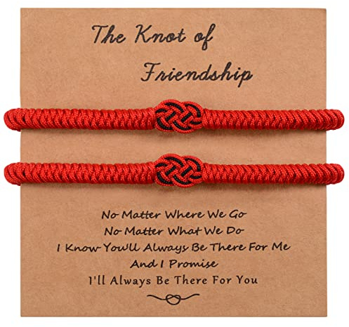MANVEN Pulsera de la Amistad,pulsera a juego a distancia Promesa Pulsera de la suerte de protección tibetana Regalo de cumpleaños para el mejor amigo bff Hombres Mujeres Niños Niñas (Rojo)