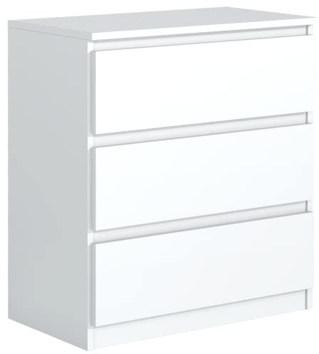 meble masztalerz Commode Blanc Mat avec 3 tiroirs 70 cm, Meuble Rangement, Commode Chambre H : 78,5 cm, L : 70 cm, P : 39 cm Commode avec tiroirs, Commode Chambre Adulte