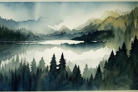 adrium Acryl-Bild 120 x 80 cm: EIN wunderschönes Aquarellbild von Wald, See und Bergen(192678467)