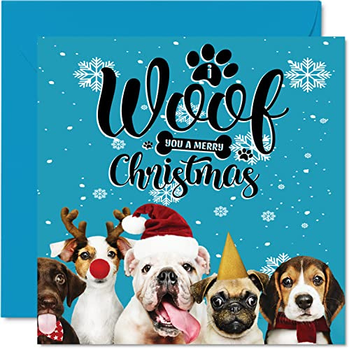 Stuff4 Weihnachtskarte mit Hund für Damen und Herren, Doggy Christmas | Happy Xmas Weihnachtskarte für die ganze Familie, Mutter, Vater, Schwester, Bruder, Cousin, Onkel, Tante, 145 mm x 145 mm