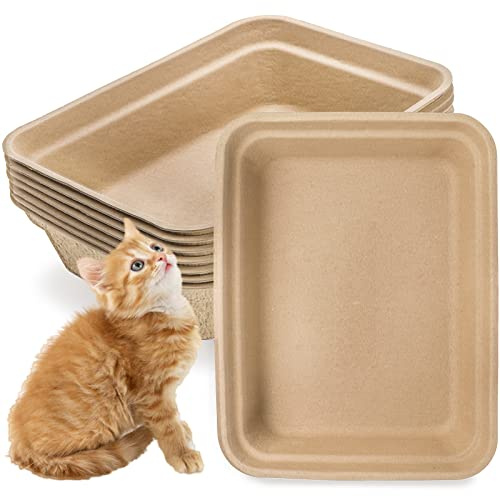 WUWEOT 8 Pack Disposable Cat Litter Box, Paper Cat Litter Tray Pet Litter Pan, 16.7 X 13 X 4 Travel Small Animal Clean Sifting Potty for Indoor Outdoor, Hamster, Guinea Pig, Mice, Bunny