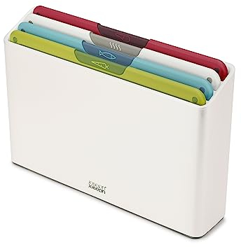 Joseph Joseph Folio Icon Schneidebrett-Set mit Aufbewahrungsbox, rutschfest, farblich gekennzeichnet, 4-teilig, Mittel, Weiß