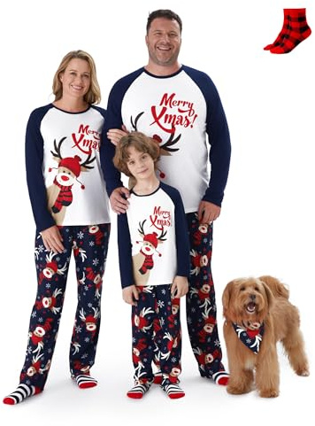 PATPAT Familj Matchande Julpyjamas Träd Snöflinga och Bokstäver Tryck Nattkläder Långärmad Pyjamas Set Familj Julkläder, Mörkblå hjorthuvud, L