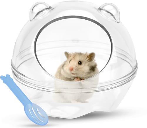 Hamster-Sandbadbehälter, Kleintier-Badewanne mit Sandschaufel, transparent, Hamster-WC, Hamster, Badezimmer für Rennmäuse, Zwerghamster, Meerschweinchen, Haustierkäfigzubehör (11 x 11 x 9 cm)