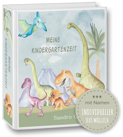 Kindergarten Ordner personalisiert mit Namen und Wunschtext Dinos A4 - Meine Kindergartenzeit Kindergartenordner Portfolioordner Sammelordner Dinosaurier Junge Mädchen Blau