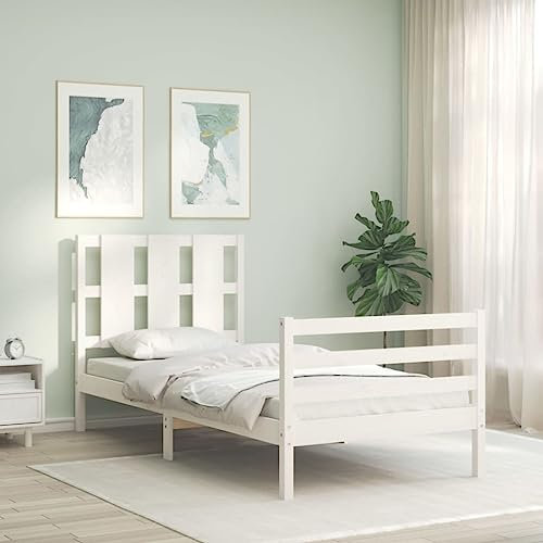 ARKEM Massivholzbett mit Kopfteil Weiß 90x200 cm Palettenbett Bed Frame Massivholzbetten Bed Frame