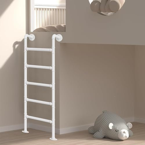 Renmlion An der Wand montierte Metallleiter für Etagenbetten im Hochbett – weiße Notausstiegsleiter aus Schmiedeeisen für Fensterschacht-Trittleitern, robuste Mehrzweck-Anlegeleitern(160cm/63in)