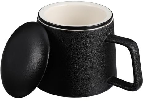 CIYODO Taza De Té De Cerámica Negra 300 Ml Filtro y Tapa, Estilo Japonés, Resistente y, Adecuado Para Oficina y Uso Diario