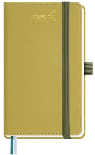 BEZEND Taschenkalender 2026 klein (Juli 25-Dez 26), Kalender 25/26 Wochenplaner A6 1 Woche 2 Seiten, Terminplaner 25/26 Hardcover, Senf