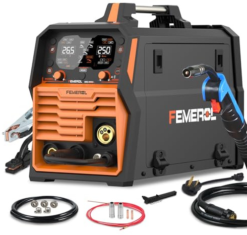 250A Aluminum Pulsed MIG Welder,7 in 1 Gas MIG/Pulse MIG/Flux Core/Stick/Lift TIG/Spot Welding/Spool Gun Compatible Aluminum Welding Machine LED Display 110V/220V Multiprocess Welder