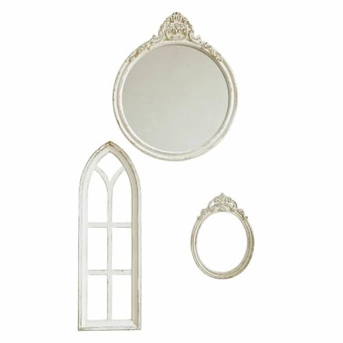Loberon Miroir avec fenêtres décoratives, 3 pièces Morilev, Blanc Vieilli