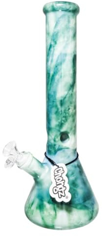Chongz Tye Dye Glass Beaker Ice Bong | 35cm Tall | 7mm Thick | Removable Glass Bowl with Handle (GCH460) (Green)