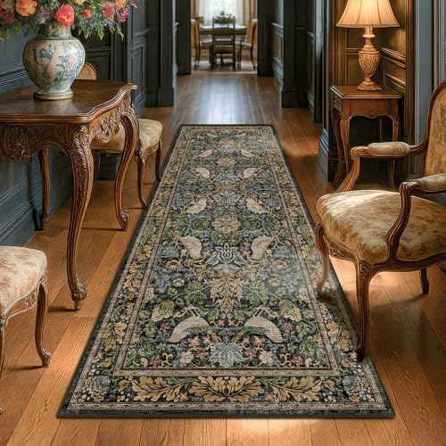 Vintage Runner Rugs for Hallways - 2'6x8' Wide Kitchen Runners, Entryway Rug, with Flowers and Leaves, Washable Non Slip Low Pile