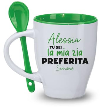Generico ''La mia zia preferita'' Tazza Personalizzata con Cucchiaio Casa Mattina Cucina Latte Caffe Tè Tisana Natale Idea Regalo Zia Zio Zietta da Nipote Nascita Festa degli zii Compleanno