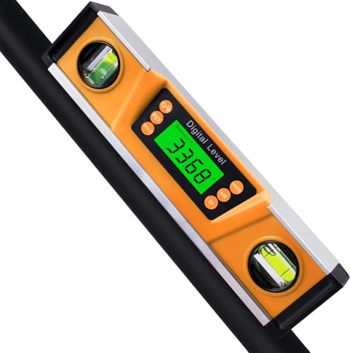 Niveau numérique et rapporteur, 25,4 cm IP54 - Inclinomètre électronique à bulles avec grand écran LED rétroéclairé et base en V aimantée - Sac de transport inclus - Orange