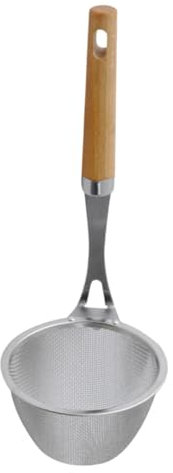 FONDOTIN 1pezzi Colino Acciaio Inossidabile Con Manico Lungo Legno Scolapasta Fine Per Cucina Professionale e Domestica Argento