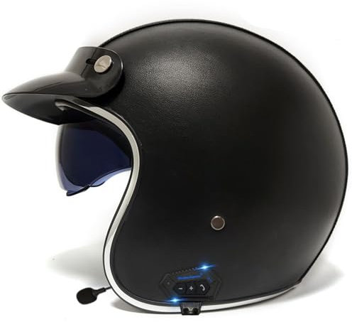 VVPEC Bluetooth Vintage Casque De Moto Jet pour Homme Et Femme avec Anti Scratch Visiere Portable Casque Moto Bols ECEDOT Homologué Face Ouverte Casque Mobylette Adulte Demi Casque(2,XL=61~62cm)