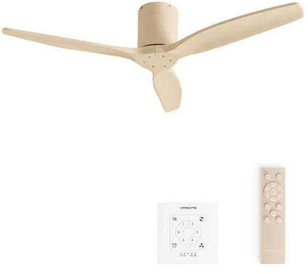 CREATE / WINDCALM M/Deckenventilator ABS Sand mit Fernbedienung und Wandschalter / 40W, Leise, Ø132cm, 6 Geschwindigkeiten, 3 LED-Temperaturen, Timer, Sommer-Winterbetrieb