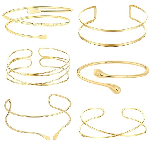 CJAPGJW Armreif Gold, 6 Stück Oberarmreif Gold Damen Set, Armreif Oberarm Verstellbare Armreifen für Tanz, Party, Hochzeit und Musikfestivals, Elegante Goldene Armreifen für Besondere Anlässe