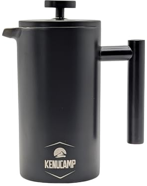 Kenucamp French Press aus Edelstahl, 800 ml, Schwarz | BPA-frei; doppelwandige, langlebige und isolierende Kaffeepresse für 2–3 Tassen, ideal für Zuhause, Büro, Camping und Reisen.