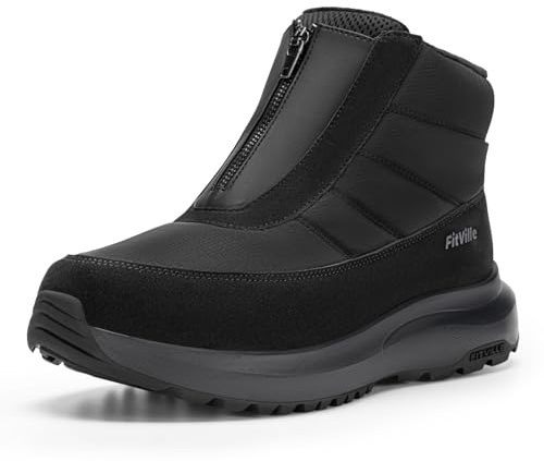 FitVille Women’s Wide Fit Winter Snow Boots with Zip, Water-Resistant, Heat-Reflective Warmth, Non-Slip Sole, Cushioned Support for Swollen Feet & Bunions X-Wide 6.5 UK Grey/Black