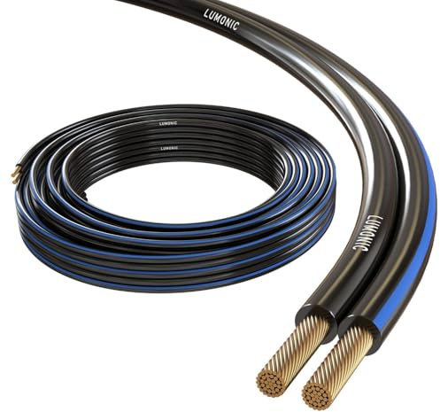 Lumonic Lautsprecherkabel | 25m Schwarz | 2x 1,5mm² CCA | blaue Markierung HiFi Boxenkabel | Audio Zwillingsleitung
