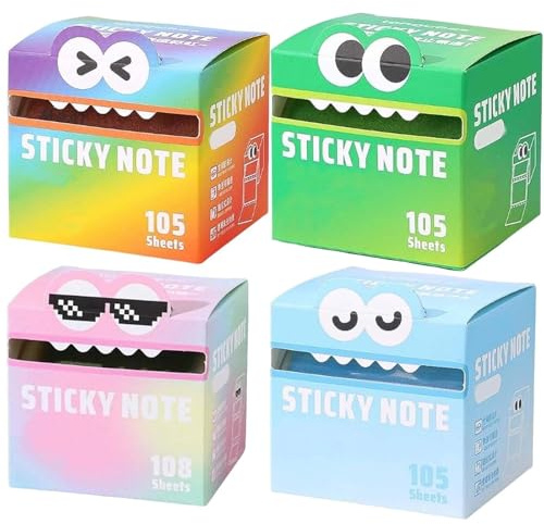 Cute Monster Pattern Sticky Note 105 Sheets/Roll, Fun Pastel Pull-Out Memo Pads, Self Adhesive Cartoon Notes, Fun Sticky Notes,Small to Do List Notes,Gift for Teachers & Students (4PCS-D)