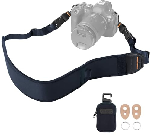 K&F CONCEPT Camera Neck Strap for Photographers, Soft Neoprene Adjustable Shoulder Belt with Zipped Pockets Compatible with Sony Canon Nikon Fuji DSLR SLR Mirrorless Camera (Blue)