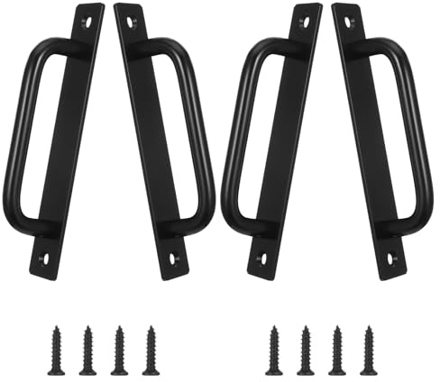 Teaaha 4 Stück Griffe Aus Legierung, Griff Schiebetür, Scheunentor Griff, Schiebetürgriff Mit Platte, Schranktürgriffe, Schwarze Griffe, Für Türschrank, Küchen, Möbel, Gartentor, Schuppenschranktür