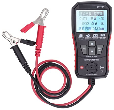 Probador de batería de automóvil Prueba rápida precisa Iluminación de linterna Pantalla retroiluminada Analizador de batería automático para vehículos de 12 V 24 V Camiones Negro