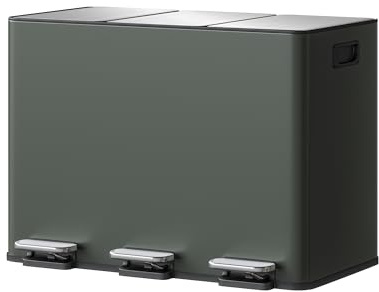 GarveeHome Pattumiera 3 scomparti 45 litri, sistema raccolta differenziata 3 coperchi acciaio inox 15 litri pattumiera pedale cucina chiusura ammortizzata pedale pattumierasecchio interno