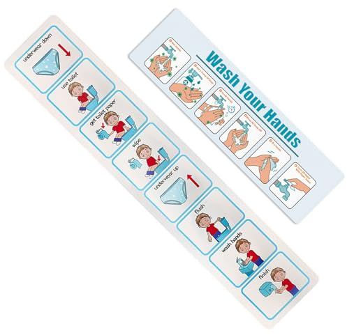 Rwigeboo Tabla de Entrenamiento para IR al baño Paso a Paso, Ayuda Visual, Calendario Visual Autoadhesivo para Tarjetas de comunicación para niños, 2 uds.