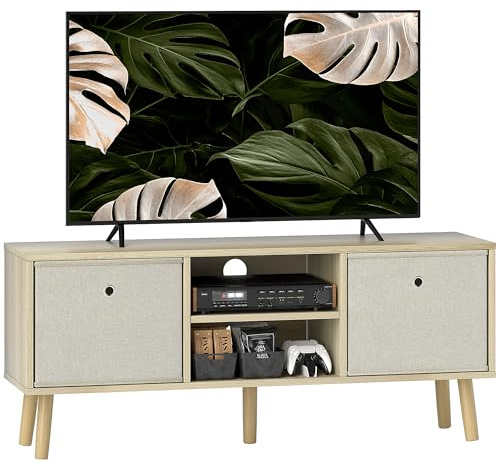 HOMCOM Mueble de TV 2 Cajones de Tela hasta 50 Pulgadas 110cm Madera Beige
