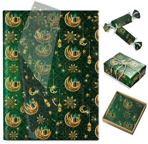100 Blatt Seidenpapier DunkelGrün Eid Mubarak Geschenkpapier Seidenpapier Verpackungsmaterial für Ramadan Muslimische Partyzubehör Geburtstag Hochzeit Taufe Kommunion Geschenkverpackung,50x35cm