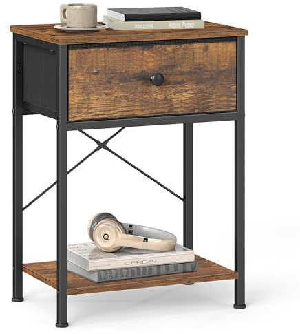 SONGMICS BELLAH Collezione - Comodino, Tavolino con Cassetto e Ripiano, per Camera da Letto Soggiorno, 30 x 39,6 x 60,4 cm, Marrone Vintage LGS101K101