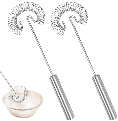 Hyemturt Lot de 2 Fouets Inox à Spirale, Mini Fouet Cuisine, Petit Fouet Plat Professionnel, Batteur Manuel, Fouet Pâtisserie, Mélangeur Anti Grumeaux, Mousseur à Lait, Accessoire Cuisine