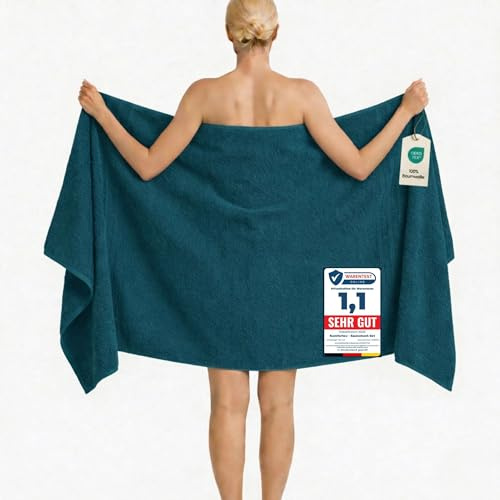 Komfortec Badetuch 100x200 cm aus 100% Baumwolle | XXL Saunatuch, Großes Duschtuch, Weich & Saugstark, Petrol