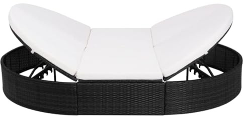 PHGTYUK Ovale Sonneninsel aus PE-Rattan mit verstellbaren Enden, Doppel-Sonnenliege mit 6 Kissen, pulverbeschichteter Stahlrahmen, abnehmbare Auflagen