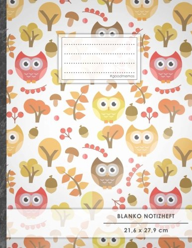 Blanko Notizbuch • A4-Format, 100+ Seiten, Soft Cover, Register, „Retro Owls“ • Original #GoodMemos Blank Notebook • Perfekt als Zeichenbuch, Skizzenbuch, Sketchbook, Leeres Malbuch