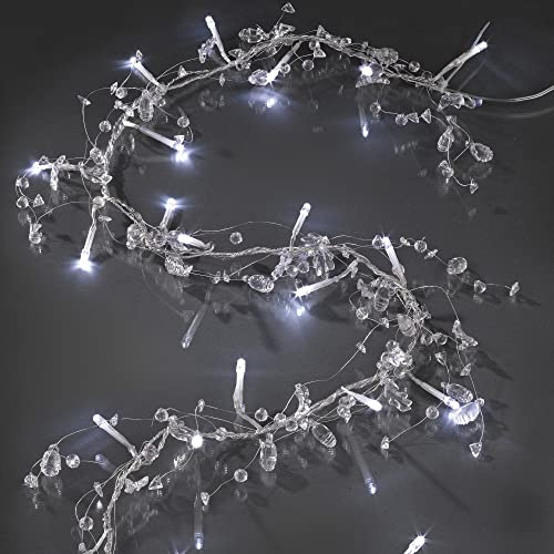 hellum LED Lichterkette Batterie Blätter (2xAA), 16 LED kaltweiß, innen | Lichterkette innen klein mit transparenten Blumen und Blättern, beleuchtet 1,5m, Kabel transparent, Tischdeko, Fenster 566185