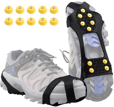 Azarxis Steigeisen für Bergschuhe, Schuhkrallen mit 10 Zähnen, Anti-Rutsch Schuhspikes Schneekette für Klettern Bergsteigen Winter Outdoor (Schwarz, S)