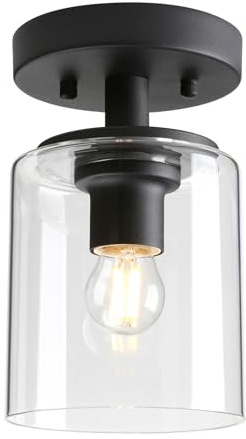 Yosoan Industrial Glass Ceiling Lights, Edison Pendant Light Fitting, Flush Ceiling Light Fixture, E27 Srew (Black)