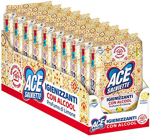 Ace Salviette Igienizzanti Sgrassanti, Cartone da 10 Pacchi x 40, 400 unità