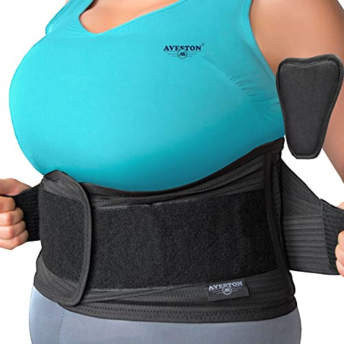 AVESTON Back Brace for Lower Back Pain Relief 6 ribs Belt with Lumbar Pad Support for Men/Women Light Thin Orthopedic Rigid Adjustable Supporter for Herniated Disc (X-Large)