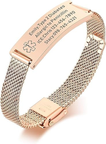 Personalised Medical Alert Bracelet - Custom Engraved 316L Stainless Steel | Medic ID Bracelet for Man, Emergency Awareness Jewellery for Allergy Diabetes Epilepsy Autism, Waterproof Hypoallergenic
